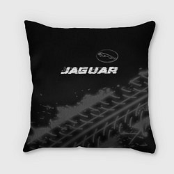 Подушка квадратная Jaguar speed на темном фоне со следами шин: символ