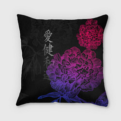 Подушка квадратная Neon flowers - japanese art