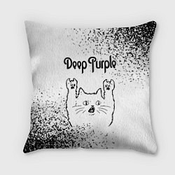 Подушка квадратная Deep Purple рок кот на светлом фоне
