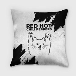 Подушка квадратная Red Hot Chili Peppers рок кот на светлом фоне