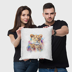 Подушка квадратная Львица мама с двумя львятами, цвет: 3D-принт — фото 2