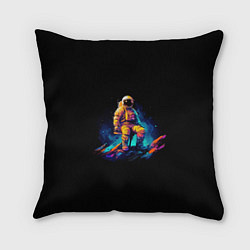 Подушка квадратная Неоновый космонавт на луне