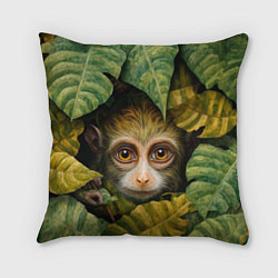 Подушка квадратная Маленькая обезьянка в листьях