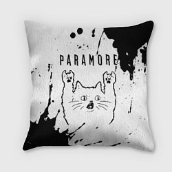 Подушка квадратная Paramore рок кот на светлом фоне