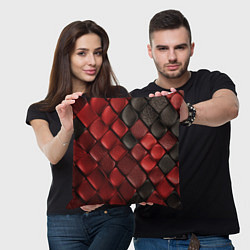 Подушка квадратная Кожаная красно черная текстура, цвет: 3D-принт — фото 2