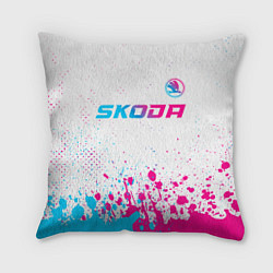 Подушка квадратная Skoda neon gradient style: символ сверху