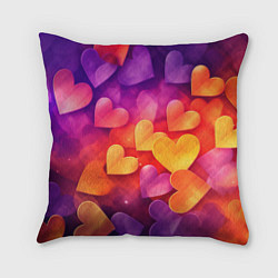 Подушка квадратная Разноцветные сердечки, цвет: 3D-принт