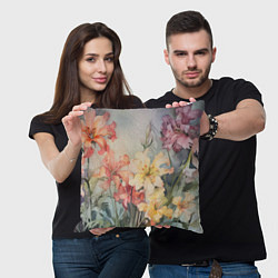 Подушка квадратная Акварельные лилии, цвет: 3D-принт — фото 2