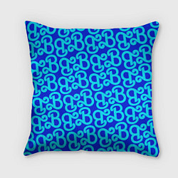 Подушка квадратная Логотип Барби - синий паттерн