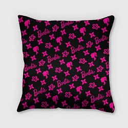 Подушка квадратная Барби паттерн черно-розовый