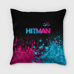 Подушка квадратная Hitman - neon gradient: символ сверху