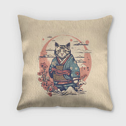 Подушка квадратная Кот-самурай, цвет: 3D-принт