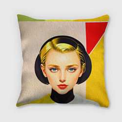 Подушка квадратная Девушка с жёлтыми волосами конструктивизм, цвет: 3D-принт
