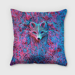 Подушка квадратная Лис из розово-голубых узоров, цвет: 3D-принт