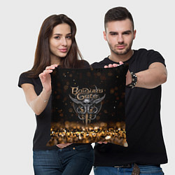Подушка квадратная Baldurs Gate 3 logo dark gold logo, цвет: 3D-принт — фото 2