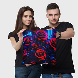 Подушка квадратная Красные розы cuberpank, цвет: 3D-принт — фото 2