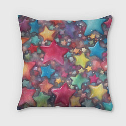 Подушка квадратная Разноцветные новогодние звёзды, цвет: 3D-принт
