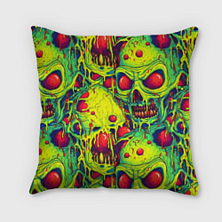 Подушка квадратная Зеленые психоделические черепа, цвет: 3D-принт