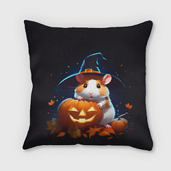 Подушка квадратная Хомяк в шляпе ведьмы и тыква на Хэллоуин, цвет: 3D-принт