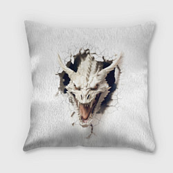 Подушка квадратная Белый дракон выглядывает из стены