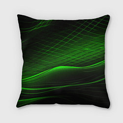 Подушка квадратная Green lines black backgrouns, цвет: 3D-принт