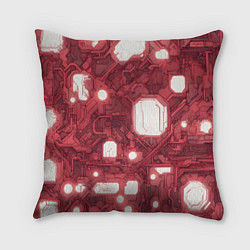 Подушка квадратная Красные Кибер схемы неон, цвет: 3D-принт