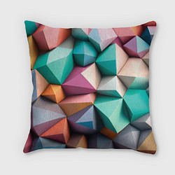 Подушка квадратная Полигональные объемные кубы и тетраэдры в пастельн