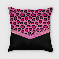 Подушка квадратная Розовый леопард и блестки принт