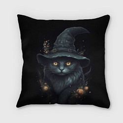 Подушка квадратная Черный кот в шляпе, цвет: 3D-принт