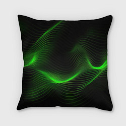 Подушка квадратная Зеленая абстракция на черном фоне