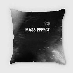 Подушка квадратная Mass Effect glitch на темном фоне: символ сверху, цвет: 3D-принт