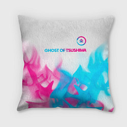 Подушка квадратная Ghost of Tsushima neon gradient style: символ свер