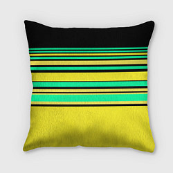 Подушка квадратная Разноцветный черно желтый с зеленым полосатый узор