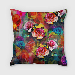 Подушка квадратная Паттерн с розами - яркие цвета