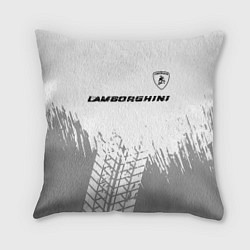 Подушка квадратная Lamborghini speed на светлом фоне со следами шин: