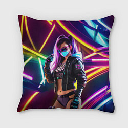 Подушка квадратная Cool girl - cyberpunk - neon glow