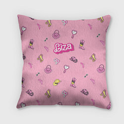 Подушка квадратная Лиза - в стиле барби: аксессуары на розовом паттер, цвет: 3D-принт