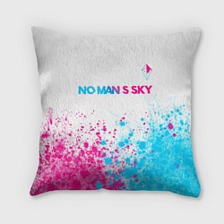 Подушка квадратная No Mans Sky neon gradient style: символ сверху, цвет: 3D-принт