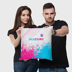 Подушка квадратная Suzuki neon gradient style: символ сверху, цвет: 3D-принт — фото 2