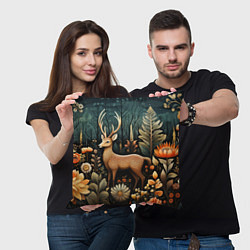 Подушка квадратная Лесной олень в стиле фолк-арт, цвет: 3D-принт — фото 2