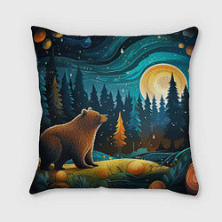 Подушка квадратная Хозяин тайги: медведь в лесу, цвет: 3D-принт