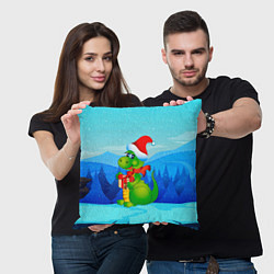 Подушка квадратная Дракон с подарком новый год, цвет: 3D-принт — фото 2