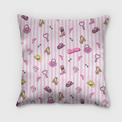 Подушка квадратная Барби - розовая полоска и аксессуары, цвет: 3D-принт