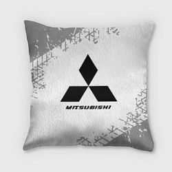 Подушка квадратная Mitsubishi speed на светлом фоне со следами шин, цвет: 3D-принт