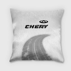 Подушка квадратная Chery speed на светлом фоне со следами шин посеред, цвет: 3D-принт