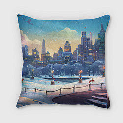Подушка квадратная Зимний большой город, цвет: 3D-принт