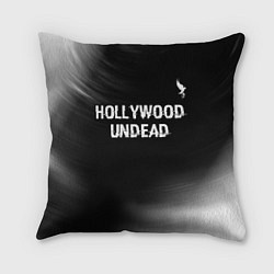 Подушка квадратная Hollywood Undead glitch на темном фоне посередине