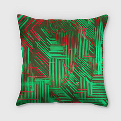 Подушка квадратная Киберпанк линии красные и зелёные, цвет: 3D-принт