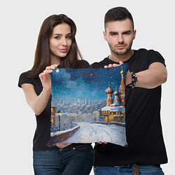 Подушка квадратная Москва новый год, цвет: 3D-принт — фото 2