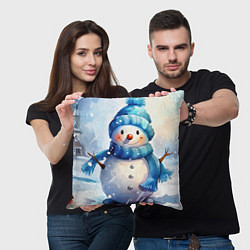 Подушка квадратная Большой снеговик, цвет: 3D-принт — фото 2